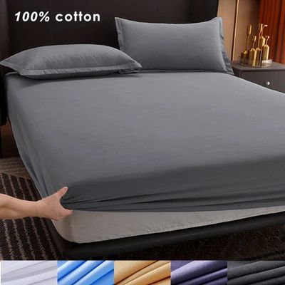 Cotton Fitted Sheet with Elastic Bands Non Slip Mattress Cov