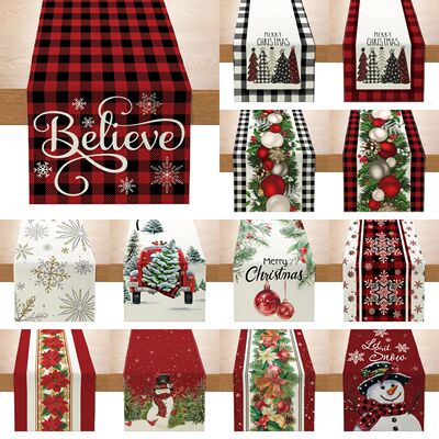 Christmas Table Runner Xmas Linen Table Flag Cover Merry Chr