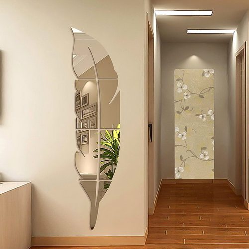 DIY Feather Plume 3D Mirror Wall Sticker for Living Room