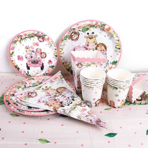 Jungle Safari Party Disposable Tableware Pink Jungle Animal