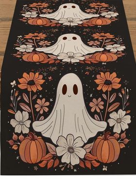 Halloween Cute Ghost Chrysanthemum Table Runners Dresser Tab