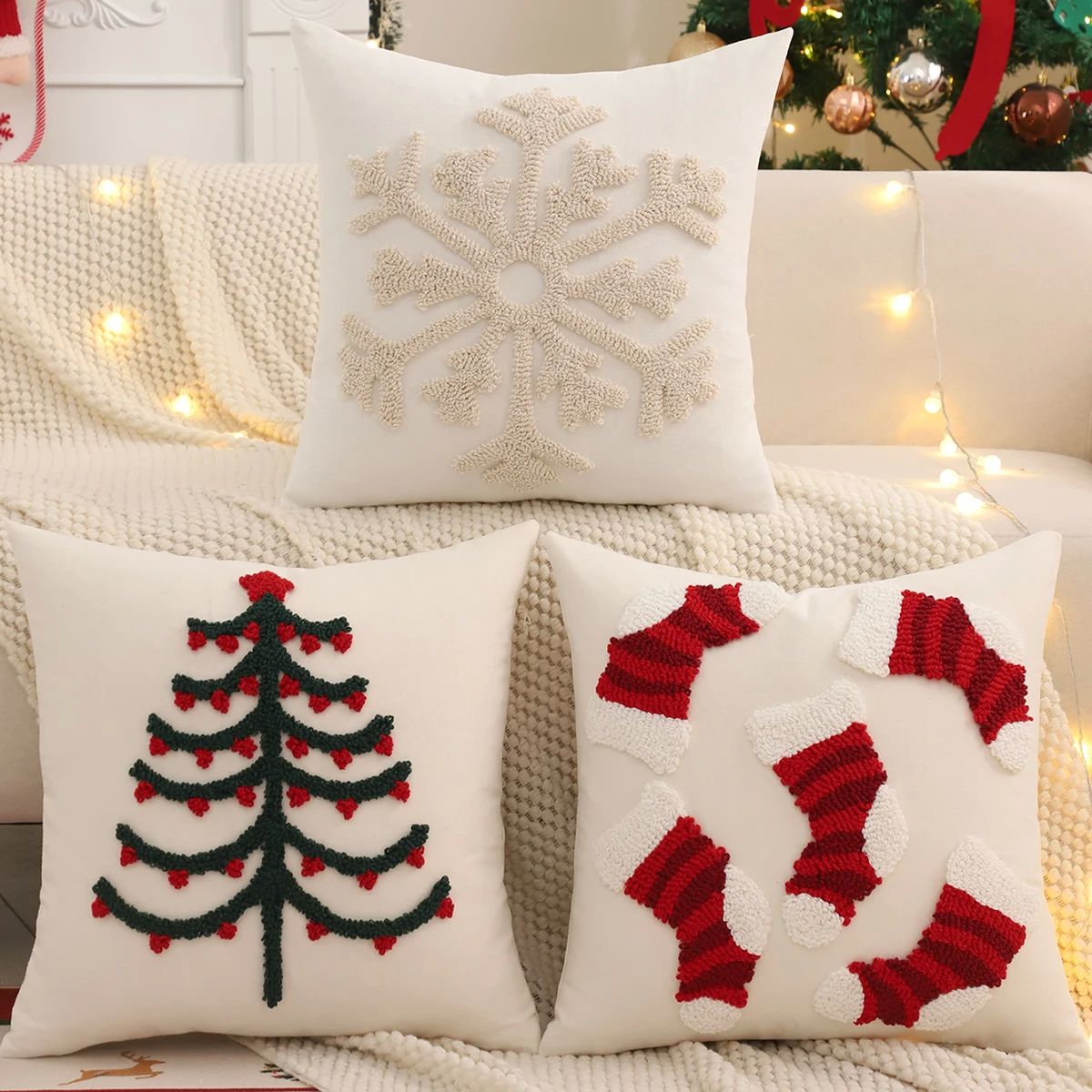 Tufted Throw Pillow Cover Christmas Decoration Canvas Christ