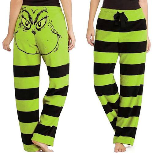 Women's Green Pajama Pants Christmas Striped Pajama Casual L