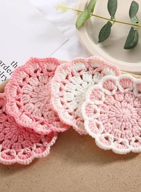 Coasters Hand Knitted Flower Cute Pink Flowers Coffee Mats A