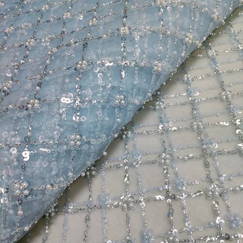 Sewing Tulle Beaded Lace Fabric Sequin Shaped Design For Wom