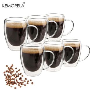With Tran 350ML Glass Coffee Wall 6PCS Double Handle Mug
