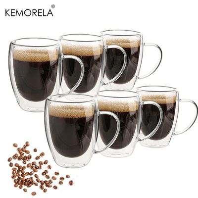 2/4/6PCS 350ML Double Wall Glass Coffee Mug With Handle Tran