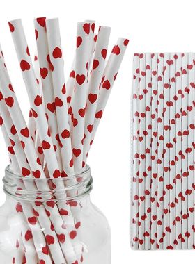 25/50/100pcs Valentine Party Favors Paper Straws Red Love He