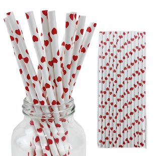 25/50/100pcs Valentine Party Favors Paper Straws Red Love He