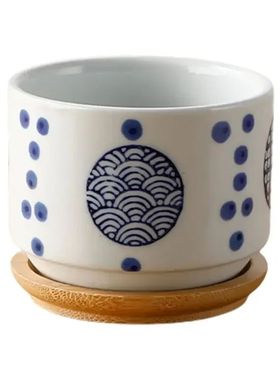 Flower Pot with Bamboo Tray Style Ceramic Lot Mini Cement Su