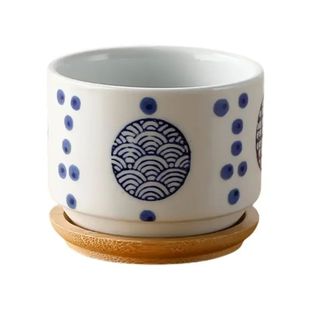 Ceramic with Cement Mini Lot Style Tray Bamboo Pot Flower