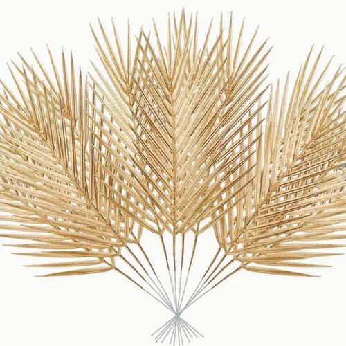 5pcs Golden Artificial Palm Leaves Fake Tropical Plants Faux