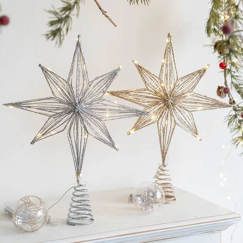 30cm Christmas Tree Toppers Star With LED String Lights Orna