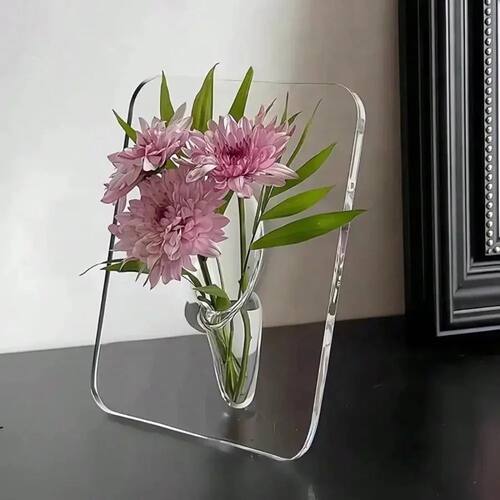 Acrylic Frame Vase Clear Modern Flower Display Art Decor Liv
