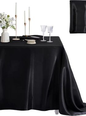 Rectangle Satin Tablecloth Wedding Table Cloth White Black f