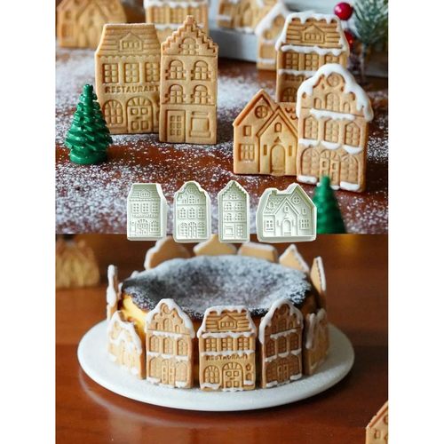 4Pcs Christmas Gingerbread House Pattern Cookie Cutter Biscu