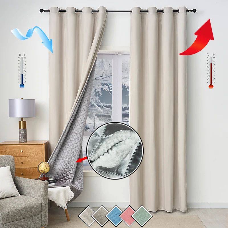 1pc Winter Thermal Quilted Curta - Heavyweight Blackout, Col