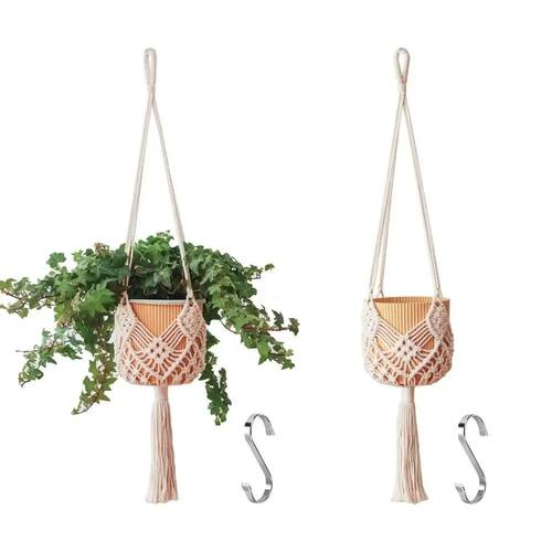 Boho Plant Hanger Cotton Rope Woven with Net Pouch Hanging B