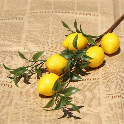 1pcLemon Fruit Branch With Green Leaves Artificial Flowers H