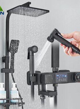 Black Digital Display Thermostatic Shower Faucet Bathroom Th