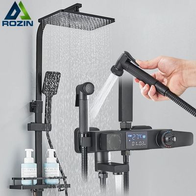 Black Digital Display Thermostatic Shower Faucet Bathroom Th