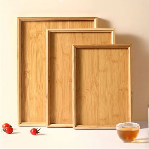 Rectangular Bamboo Tray Wooden Solid Color Fruit Snack Plate
