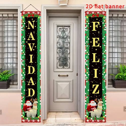 2D plan, 1 pair of Feliz Navidad Christmas porch banners - d