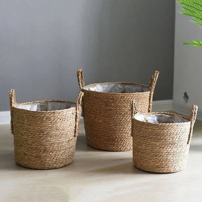 Handmade Woven Planter Basket Laundry Storage Decorative Bas