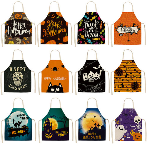 Halloween Apron Cotton Linen Castle Pumpkin Creative Apron T