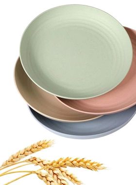 4Pcs Lightweight Wheat Straw Plates Unbreakable Reusable Din