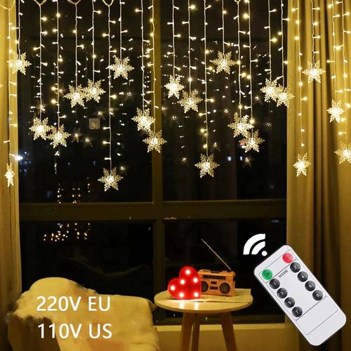 3.5M Christmas Light Led Snowflake Curtain Icicle Fairy Stri