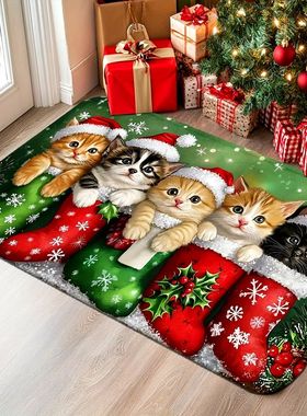 Christmas Carpet Cute 5 Kittens Floor Mat Door Mat Soft Welc