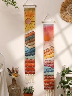 Macrame Wall Tapestry Mountain & Sunrise and sunset Boho Hom