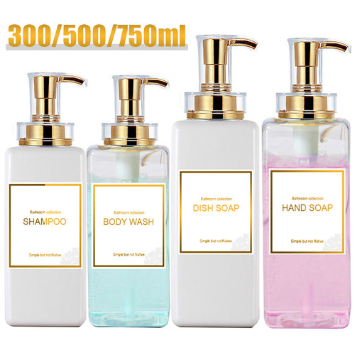Square Soap Dispenser Bottle Shampoo Body Wash Container wit