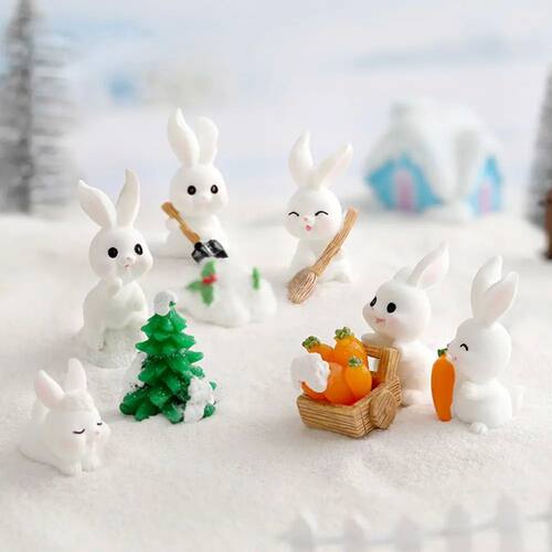 Figurines Miniature Cute Snowman Bunny Christmas Rabbit Micr