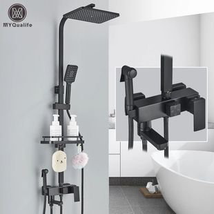 Faucet Set With Brass Bath Tap Shower Bathtub Black Rainfall