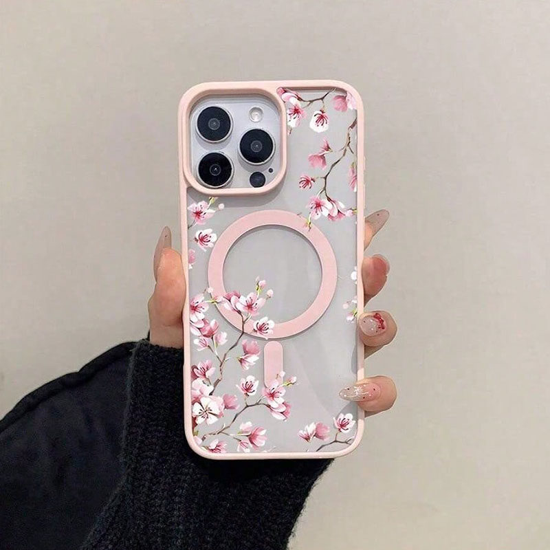 粉韵樱花适用苹果17PROMAX手机壳iPhone16无线充电15个性14磁吸13 12 11X