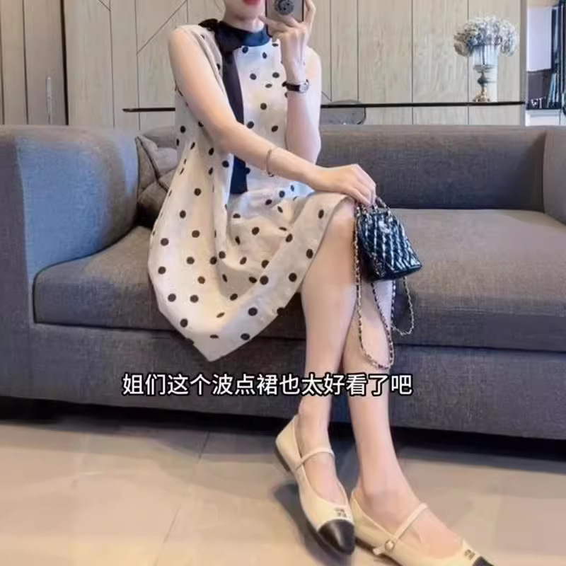 24376大爱美依缘2025夏季新款韩系高级感小个子波点A字连衣裙
