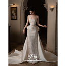 法式 新娘结婚轻奢小众高级感出门纱大拖尾森系 缎面轻婚纱2025新款