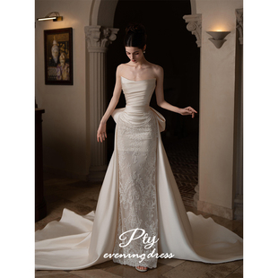 法式 新娘结婚轻奢小众高级感出门纱大拖尾森系 缎面轻婚纱2025新款