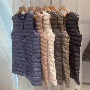 跨境轻薄无袖羽绒服马甲女中长款冬季新款韩版时尚女装秋冬潮外套