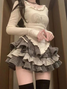 甜辣少女超重工A字蛋糕短裙女早春新款设计感小个子蓬蓬半身裙子