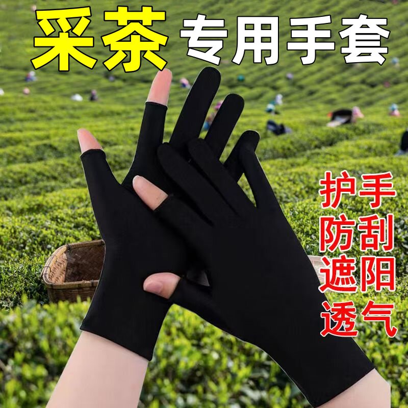 采茶专用手套批发耐磨露二指采茶择菜开车防滑透气钓鱼防护手套