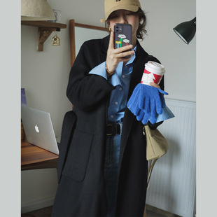 百分百澳洲纯羊毛双面呢大衣中长款系带翻领 韩国手工羊绒外套女