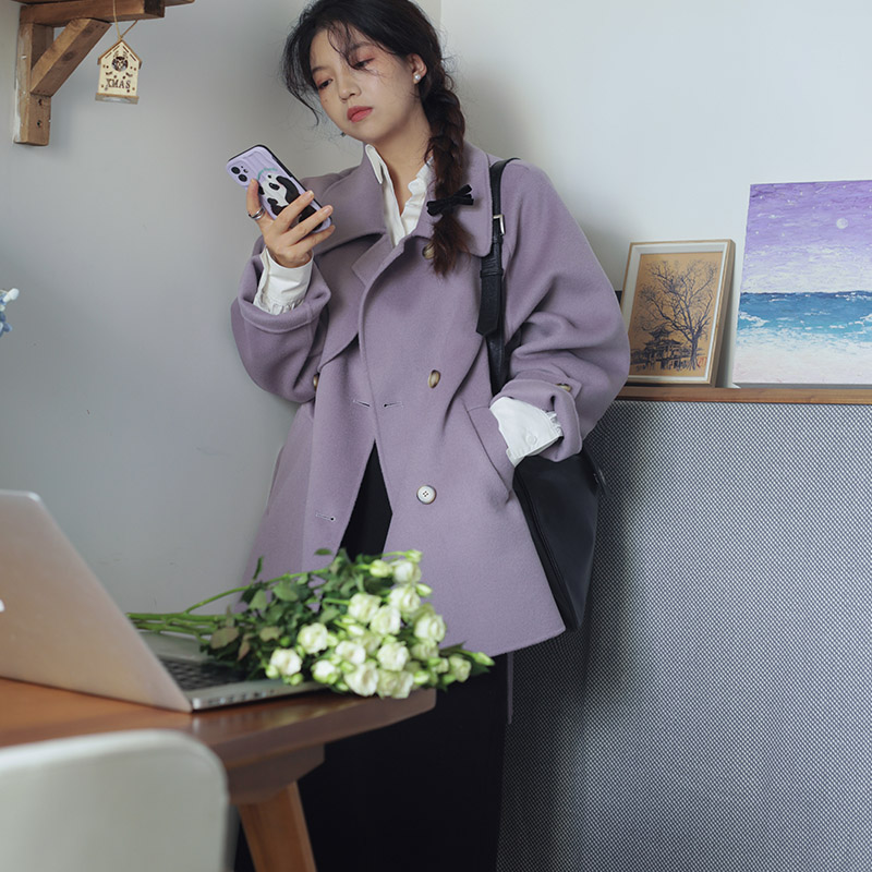 韩系短款纯羊毛双面呢大衣