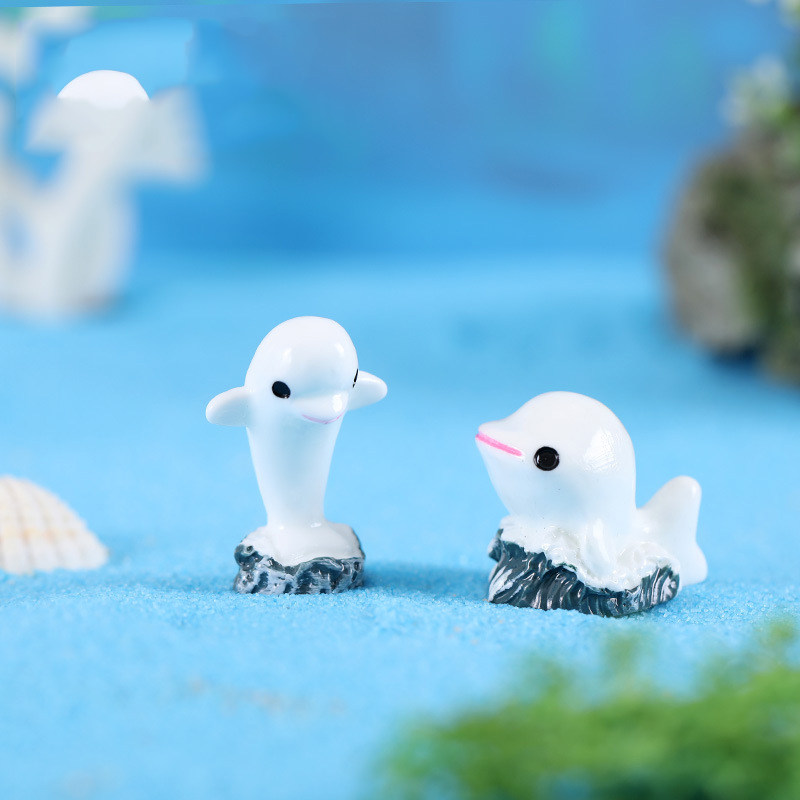 微景观卡通动物装饰小摆件地中海风格树脂白色海豚水族造景公仔
