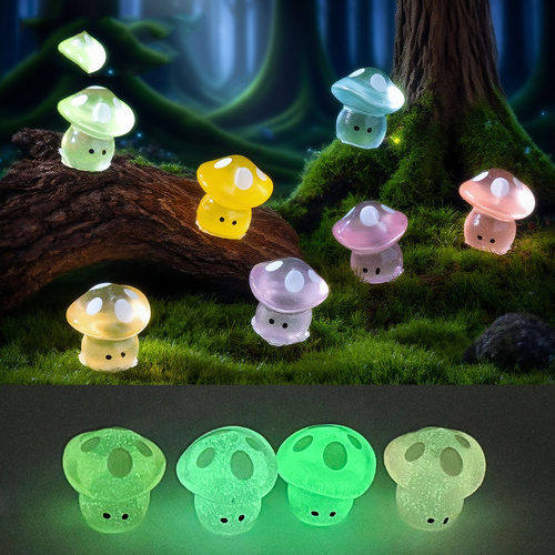 微景观简约创意夜光小蘑菇萌粒园艺造景 DIY装饰品迷你树脂小摆件