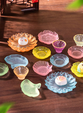 微景观简约创意夜光透色盘银杏盘子食玩 DIY装饰品迷你桌面小摆件