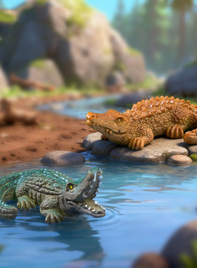 跨境新品微景观创意写实动物小鳄鱼 DIY装饰品迷你桌面树脂小摆件