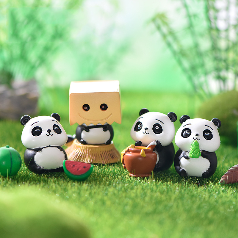 微景观简约现代树脂工艺品可爱卡通动物新款小熊猫蜜罐方盒小摆件